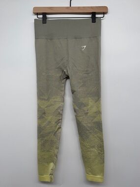 Gymshark Olive Green Leggings with Yellow Accents